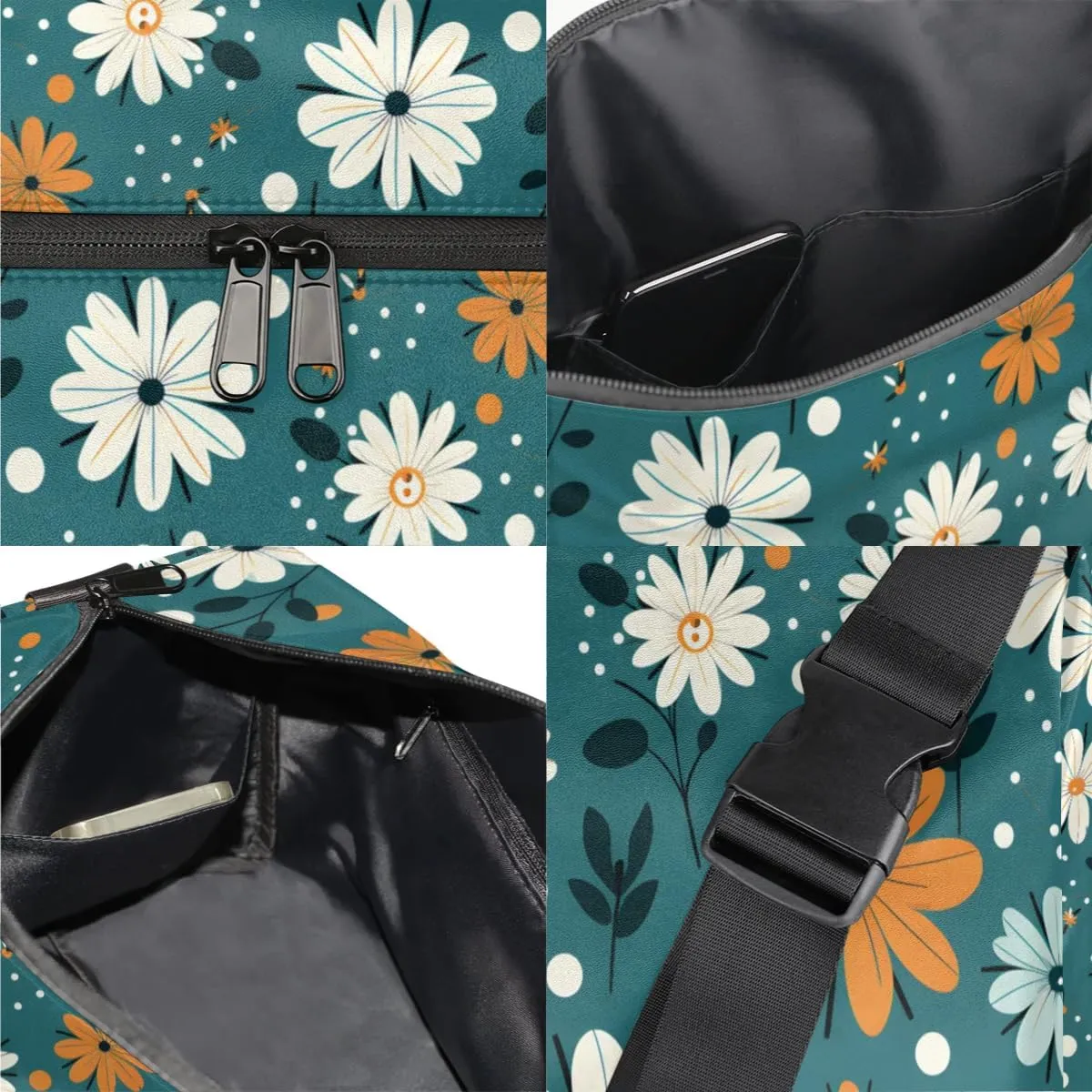 Weekend Bag Art Flowers Patterns Lightweight Carry On Duffel Bag Waterproof Gym Bag Pu Leather Duffle Bag for Workout Travel Sport