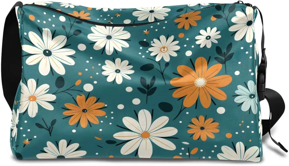 Weekend Bag Art Flowers Patterns Lightweight Carry On Duffel Bag Waterproof Gym Bag Pu Leather Duffle Bag for Workout Travel Sport
