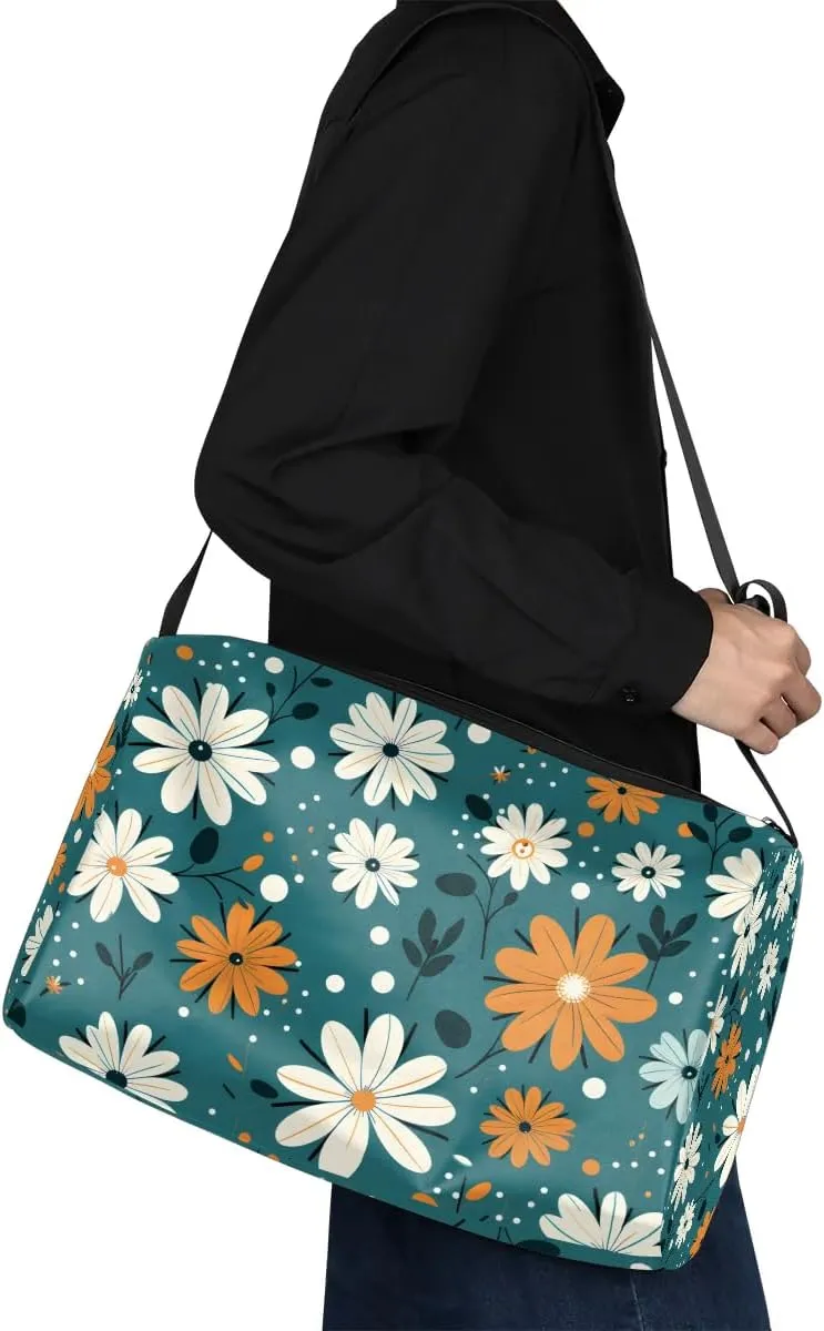 Weekend Bag Art Flowers Patterns Lightweight Carry On Duffel Bag Waterproof Gym Bag Pu Leather Duffle Bag for Workout Travel Sport