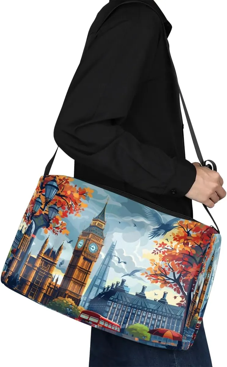 Weekend Bag City London Printing Lightweight Carry On Duffel Bag Waterproof Gym Bag Pu Leather Duffle Bag for Workout Travel Sport