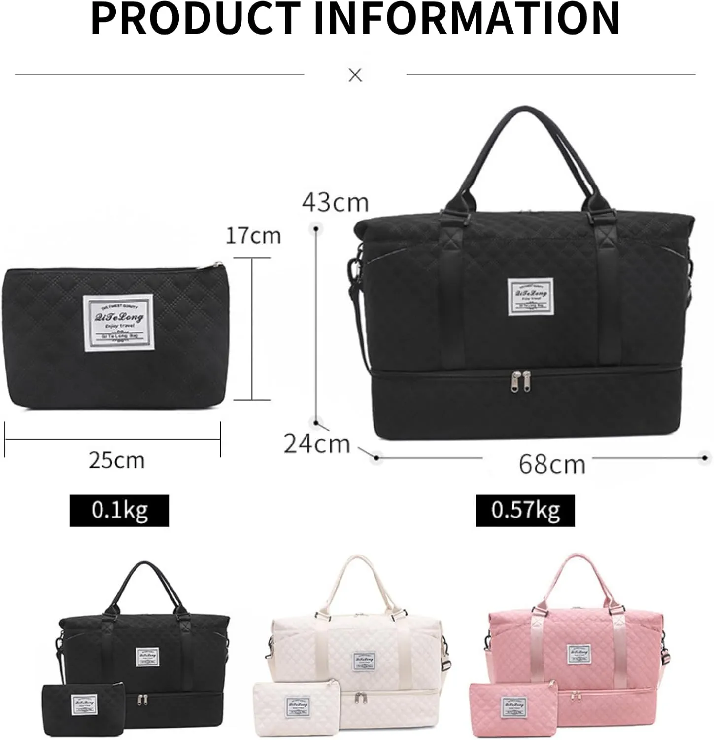 Weekender Bags for Women, Travel Duffel Bag with Shoe Compartment & Wet Pocket, Large Gym Sports Tote Bag, Maternity Hospital Overnight Bag with Toiletry Bag for Fitness, Work, Trips Black
