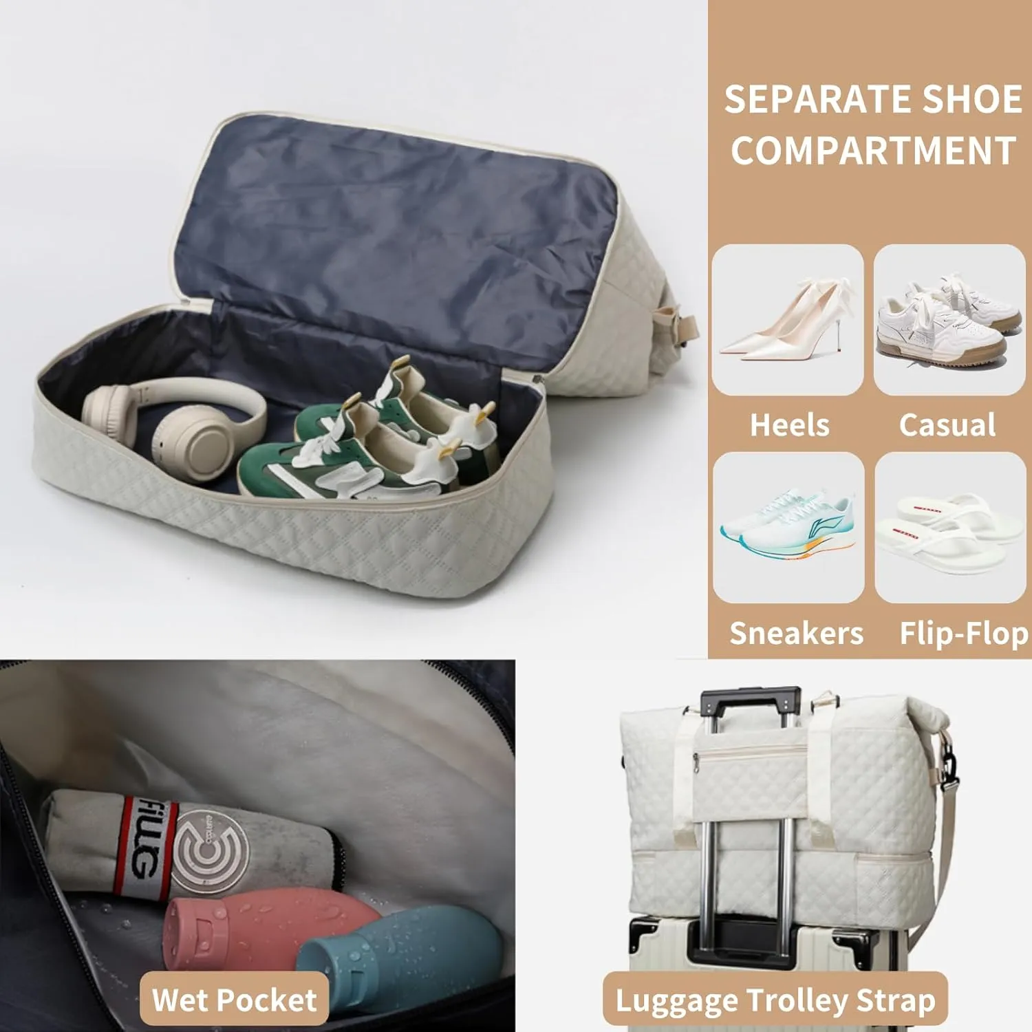 Weekender Bags for Women, Travel Duffel Bag with Shoe Compartment & Wet Pocket, Large Gym Sports Tote Bag, Maternity Hospital Overnight Bag with Toiletry Bag for Fitness, Work, Trips Black