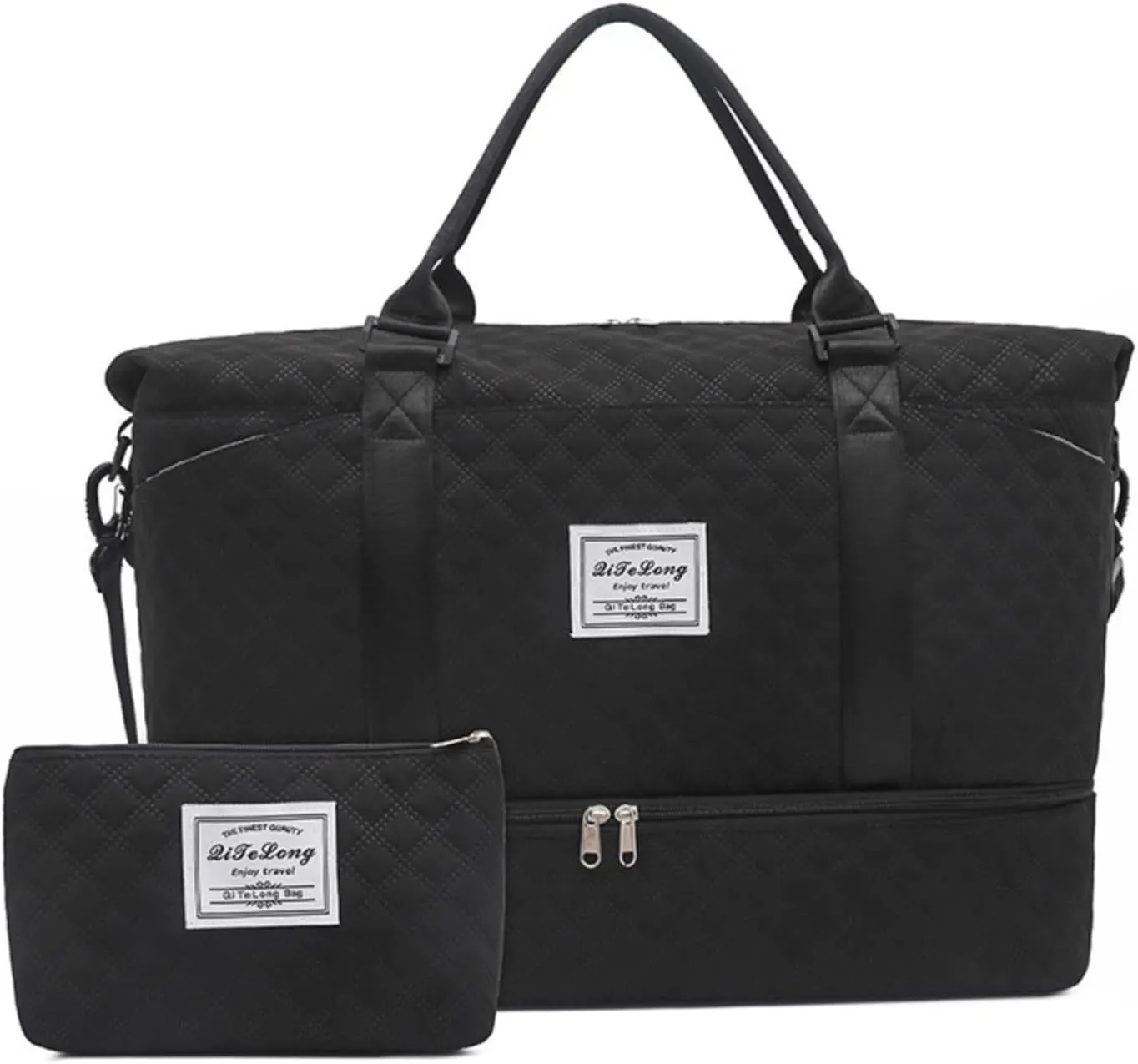 Weekender Bags for Women, Travel Duffel Bag with Shoe Compartment & Wet Pocket, Large Gym Sports Tote Bag, Maternity Hospital Overnight Bag with Toiletry Bag for Fitness, Work, Trips Black