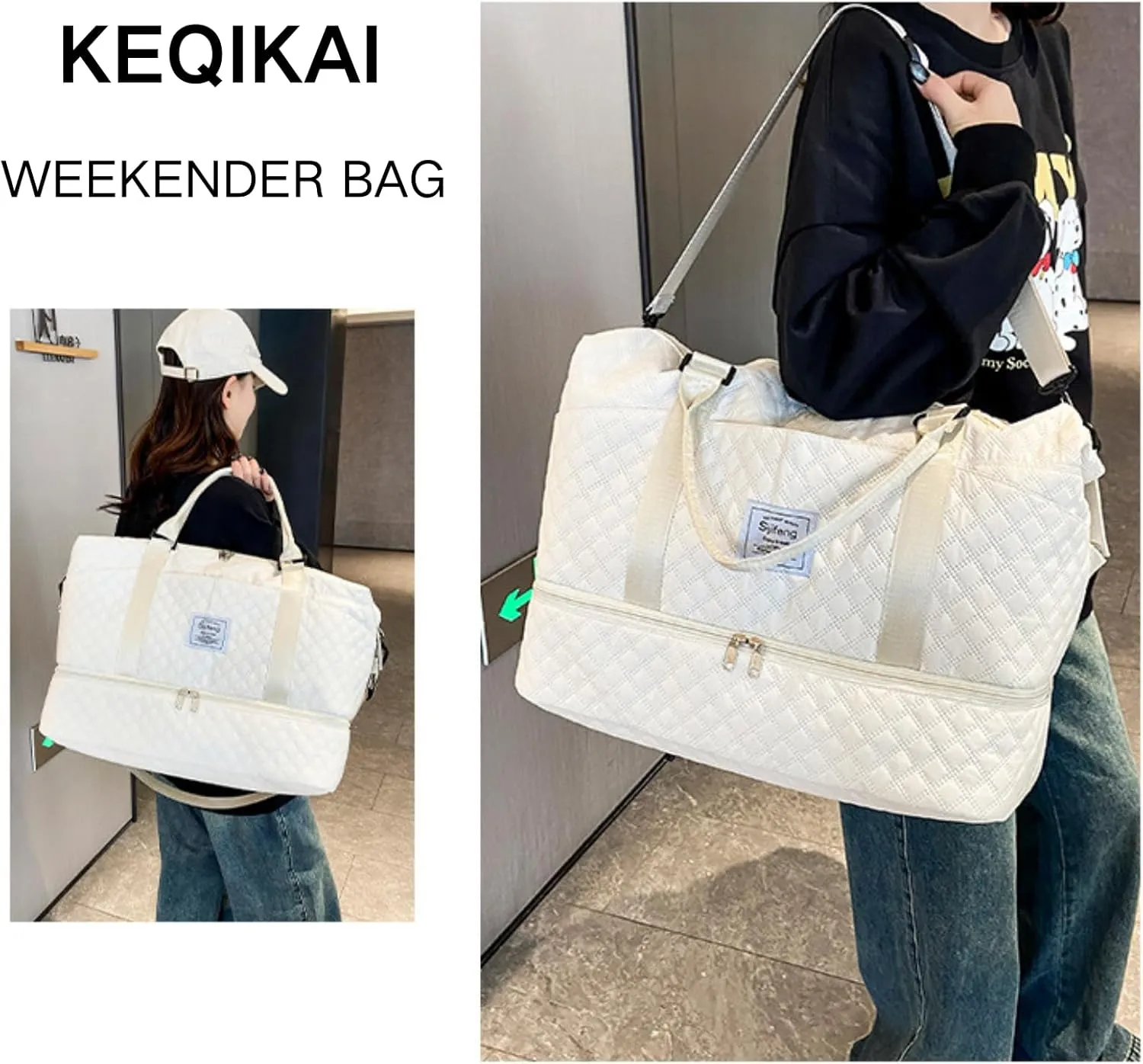 Weekender Bags for Women, Travel Duffel Bag with Shoe Compartment & Wet Pocket, Large Gym Sports Tote Bag, Maternity Hospital Overnight Bag with Toiletry Bag for Fitness, Work, Trips Black