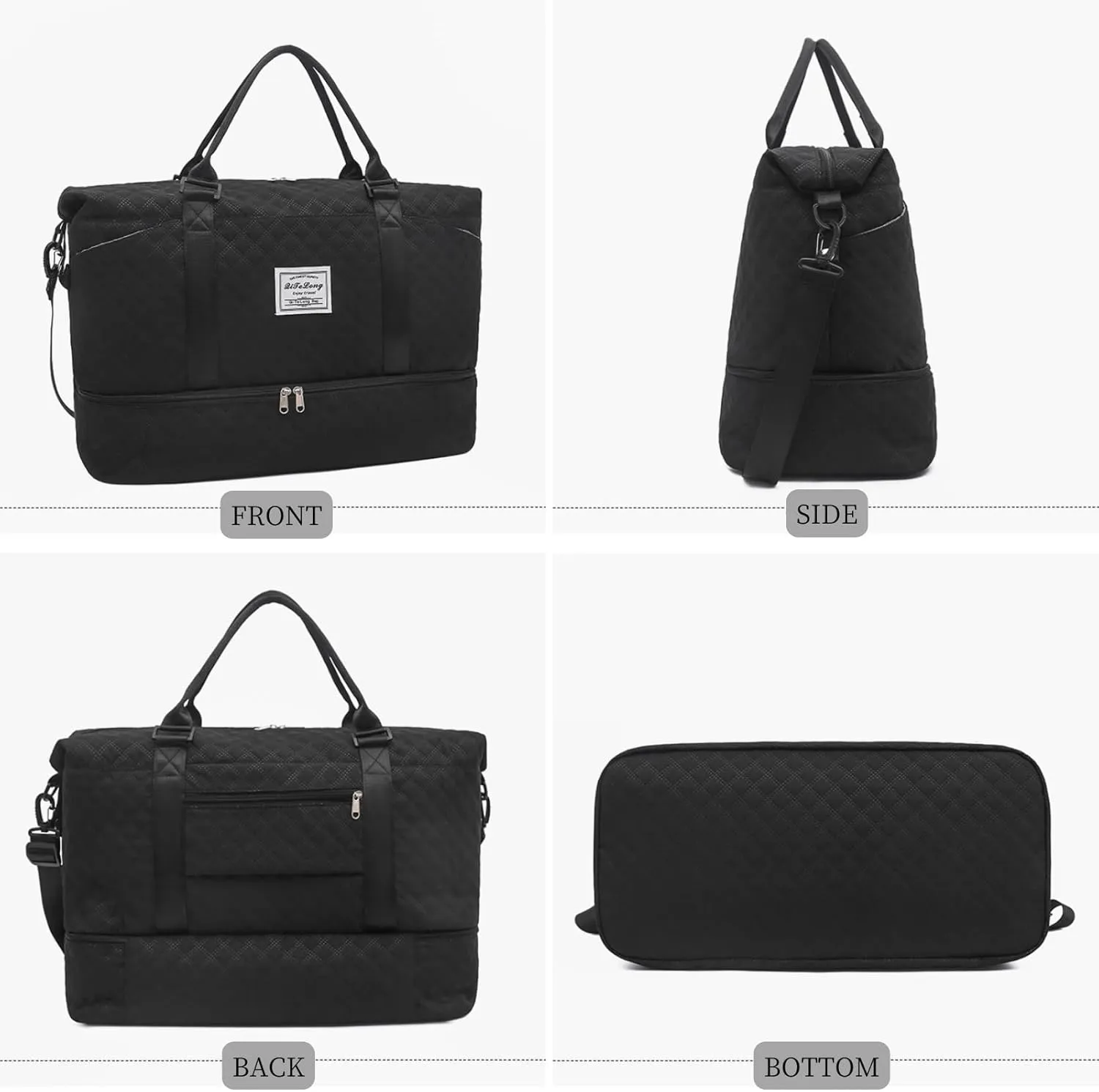 Weekender Bags for Women, Travel Duffel Bag with Shoe Compartment & Wet Pocket, Large Gym Sports Tote Bag, Maternity Hospital Overnight Bag with Toiletry Bag for Fitness, Work, Trips Black