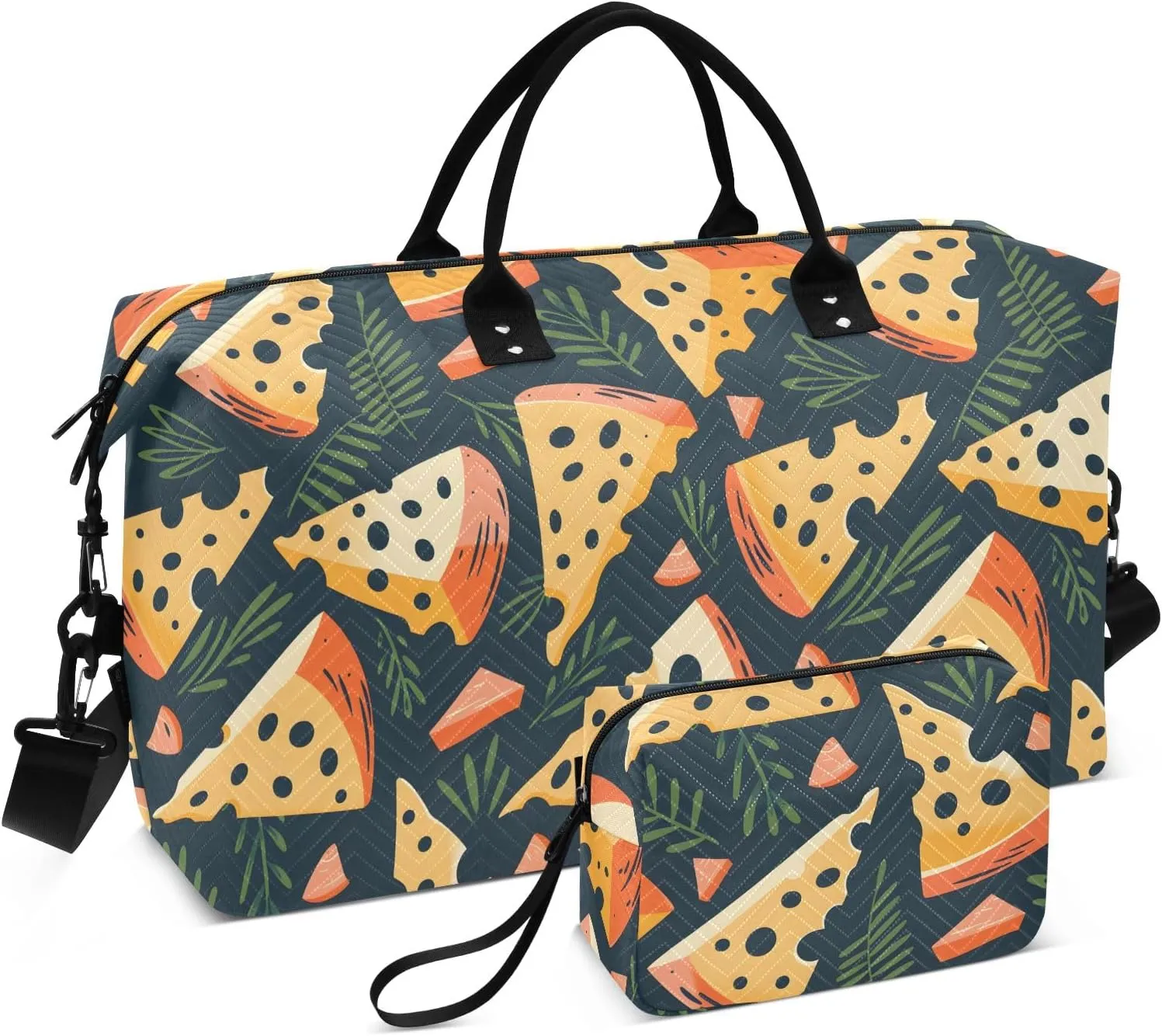 Weekender Bags Travel Duffel Gym Bag Pecorino Cheese Pattern Carry on Overnight Tote Bag with Toiletry Bag for Airplane Travel Trip Gym Yoga