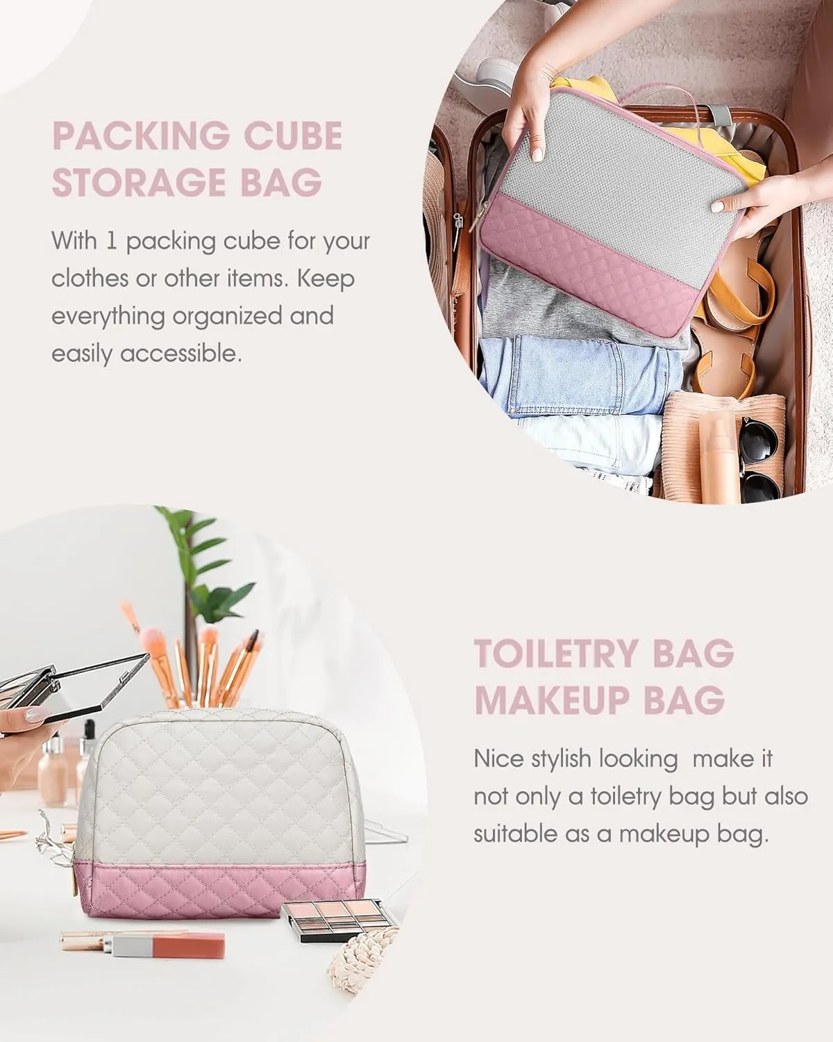 Weekender Travel Duffle Bag for Women: Overnight Bags with Shoe Compartment Carry on duffel Bag for Airplanes with 2 PCS Toiletry Bags Weekend Yoga Gym Hospital Bag with Wet Pocket Beige Pink