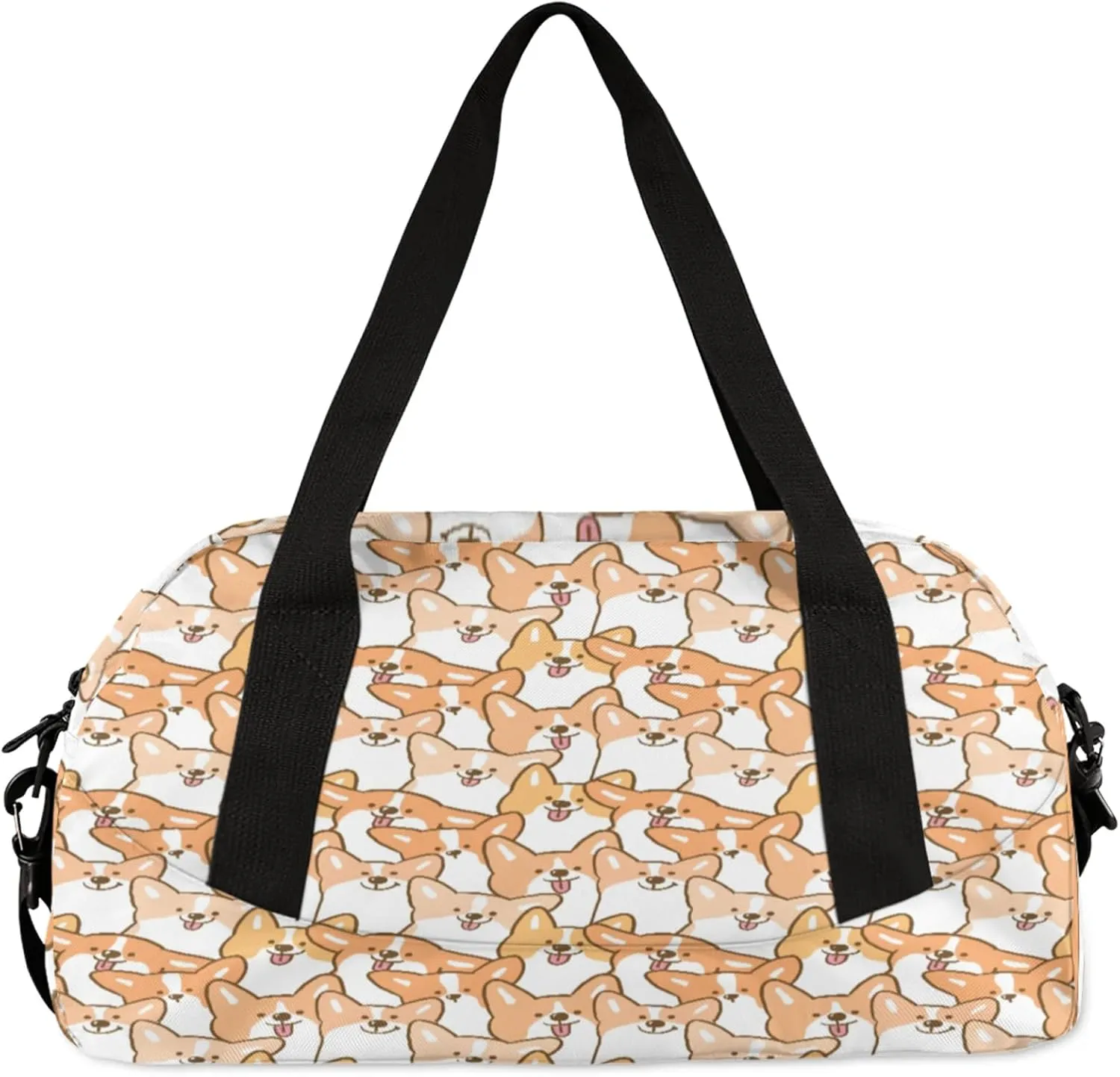 Welsh Dog Pattern Kids Duffel Bag Lightweight Waterproof Sports Gym Bag with Front Zipper Pocket Foldable Weekender Overnight Bag for School Practice Gymnastic Ballet