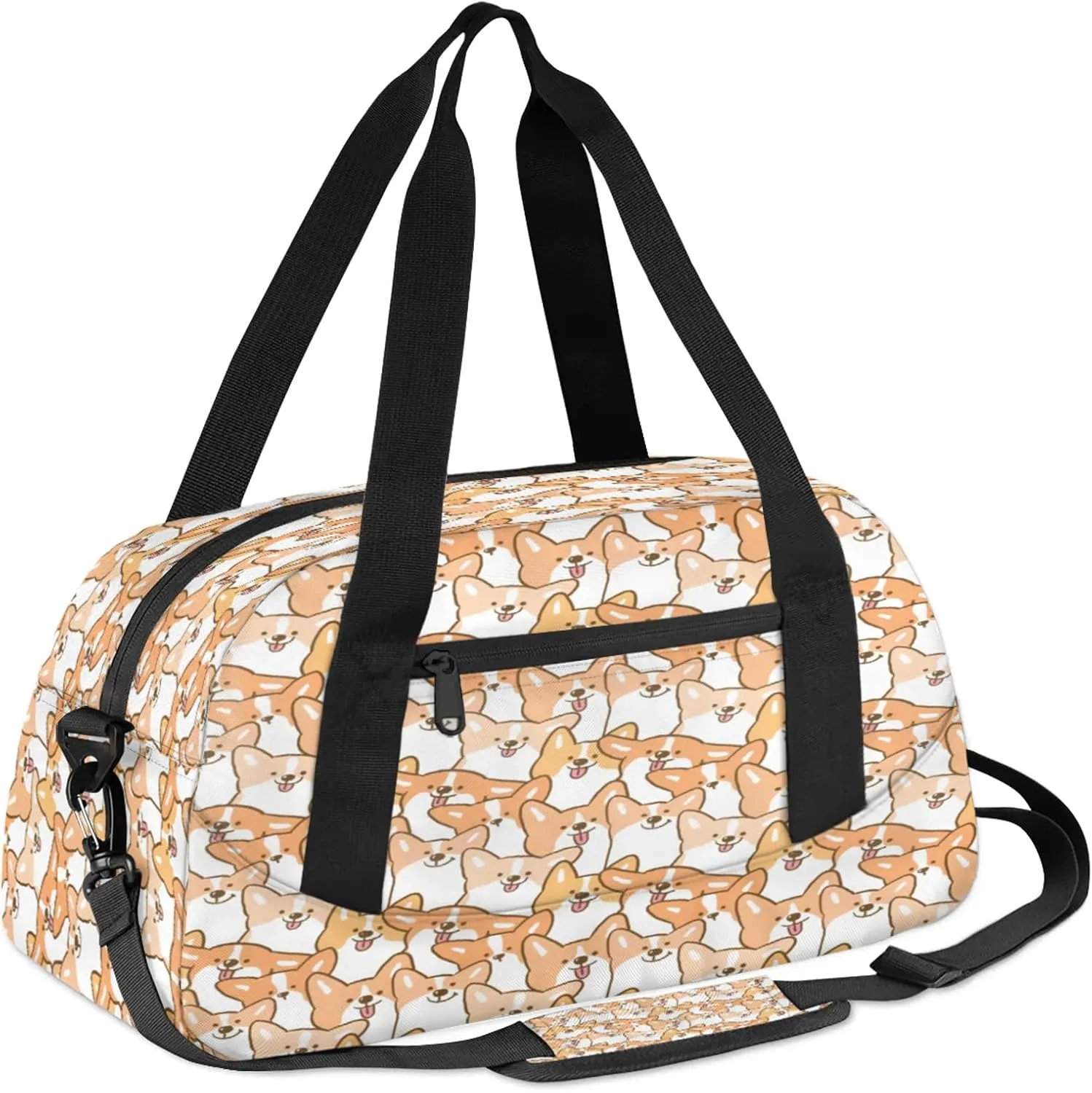 Welsh Dog Pattern Kids Duffel Bag Lightweight Waterproof Sports Gym Bag with Front Zipper Pocket Foldable Weekender Overnight Bag for School Practice Gymnastic Ballet