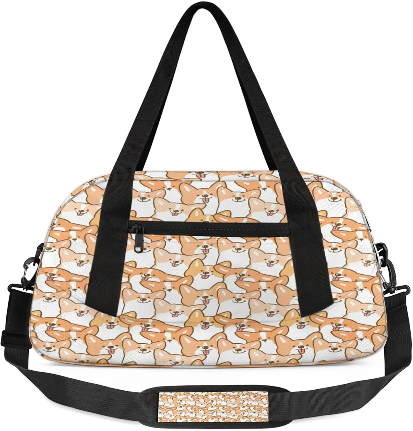 Welsh Dog Pattern Kids Duffel Bag Lightweight Waterproof Sports Gym Bag with Front Zipper Pocket Foldable Weekender Overnight Bag for School Practice Gymnastic Ballet