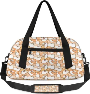 Welsh Dog Pattern Kids Duffel Bag Lightweight Waterproof Sports Gym Bag with Front Zipper Pocket Foldable Weekender Overnight Bag for School Practice Gymnastic Ballet