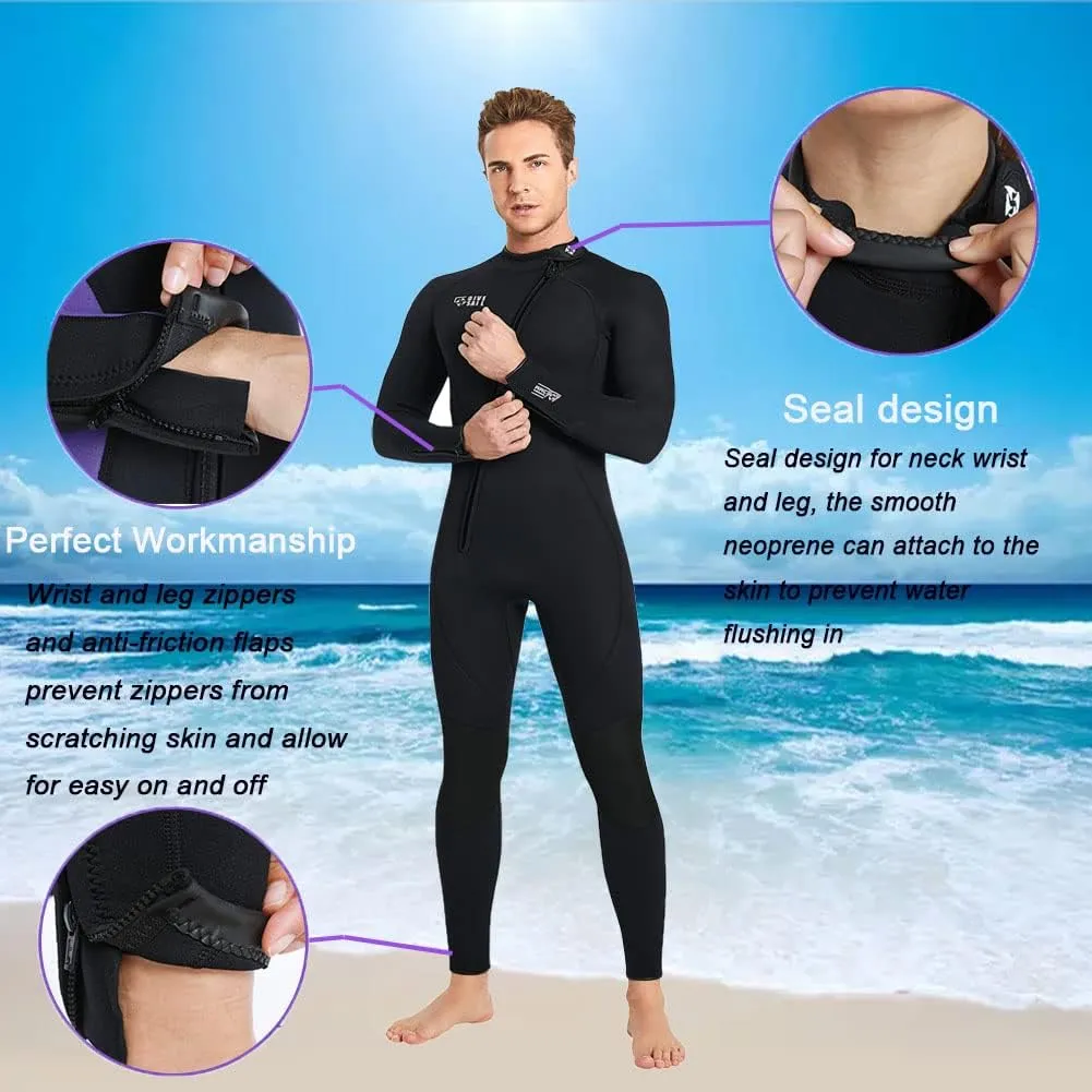 Wet Suits for Women Men Full Body 3MM Neoprene Wetsuit Diving Suit in Cold Water, Long Sleeves Front Zip Scuba Wetsuits One Piece Thermal Swimsuit for Surfing Snorkeling Kayaking Swimming Canoeing