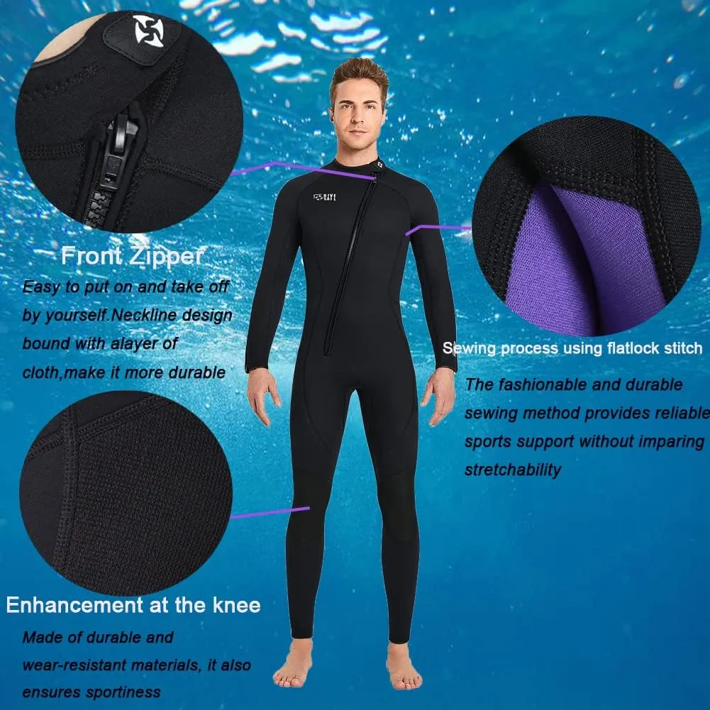 Wet Suits for Women Men Full Body 3MM Neoprene Wetsuit Diving Suit in Cold Water, Long Sleeves Front Zip Scuba Wetsuits One Piece Thermal Swimsuit for Surfing Snorkeling Kayaking Swimming Canoeing