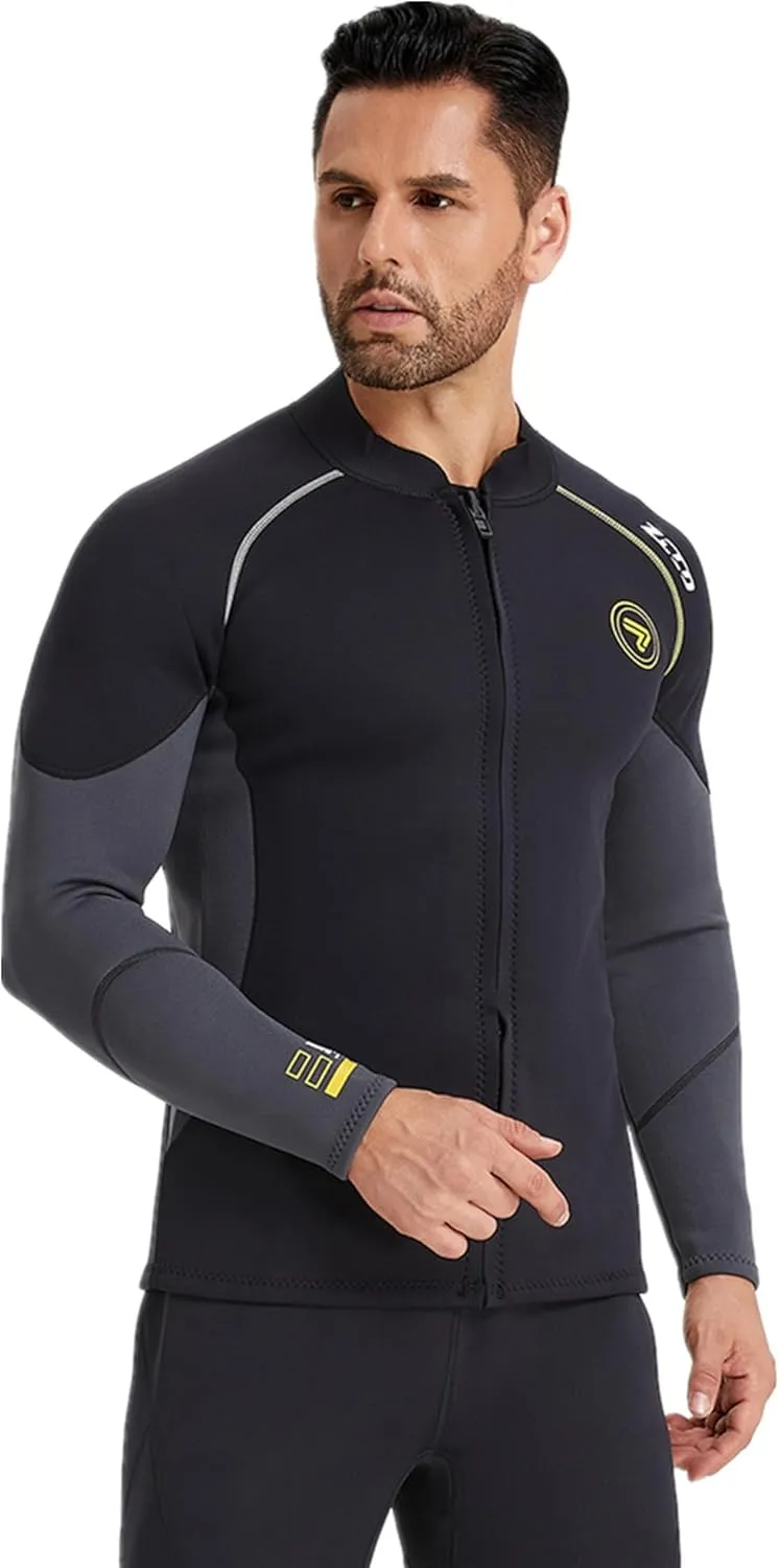 Wetsuit Top Men&Women 1.5mm/3mm Neoprene Wetsuits Jacket,Front Zipper Long Sleeves Diving Suit for Swimming,Snorkeling,Scuba Diving,Surfing