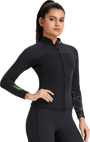 Wetsuit Top Men&Women 1.5mm/3mm Neoprene Wetsuits Jacket,Front Zipper Long Sleeves Diving Suit for Swimming,Snorkeling,Scuba Diving,Surfing
