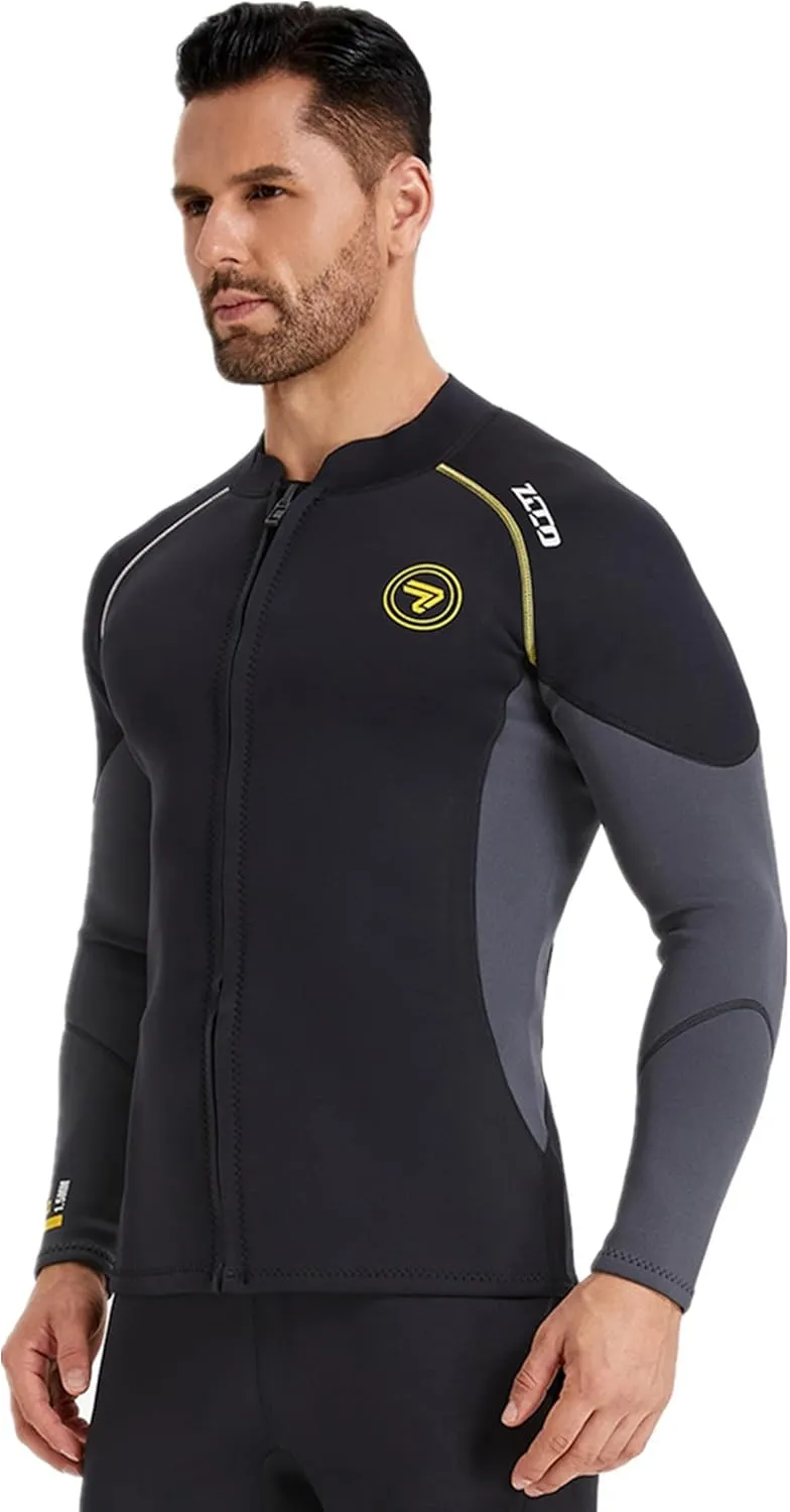 Wetsuit Top Men&Women 1.5mm/3mm Neoprene Wetsuits Jacket,Front Zipper Long Sleeves Diving Suit for Swimming,Snorkeling,Scuba Diving,Surfing