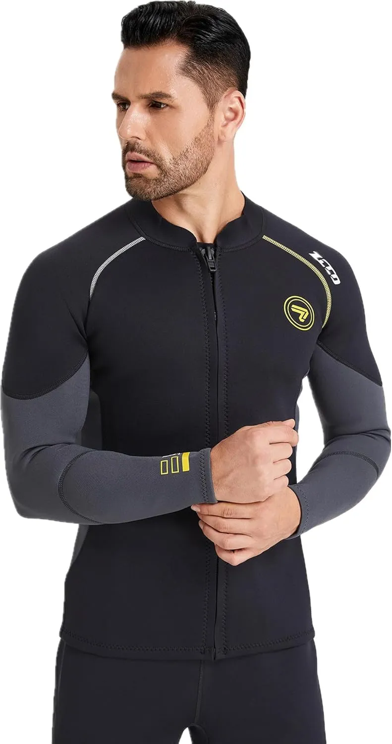 Wetsuit Top Men&Women 1.5mm/3mm Neoprene Wetsuits Jacket,Front Zipper Long Sleeves Diving Suit for Swimming,Snorkeling,Scuba Diving,Surfing
