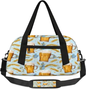 Wheat Ear Beer Cup Pattern Kids Overnight Duffle Bags for Girls Boys, Wheat Lightweight Sports Gym Bag for Kids，Small Overnight Weekender Carry on Travel Bags Dance Bag