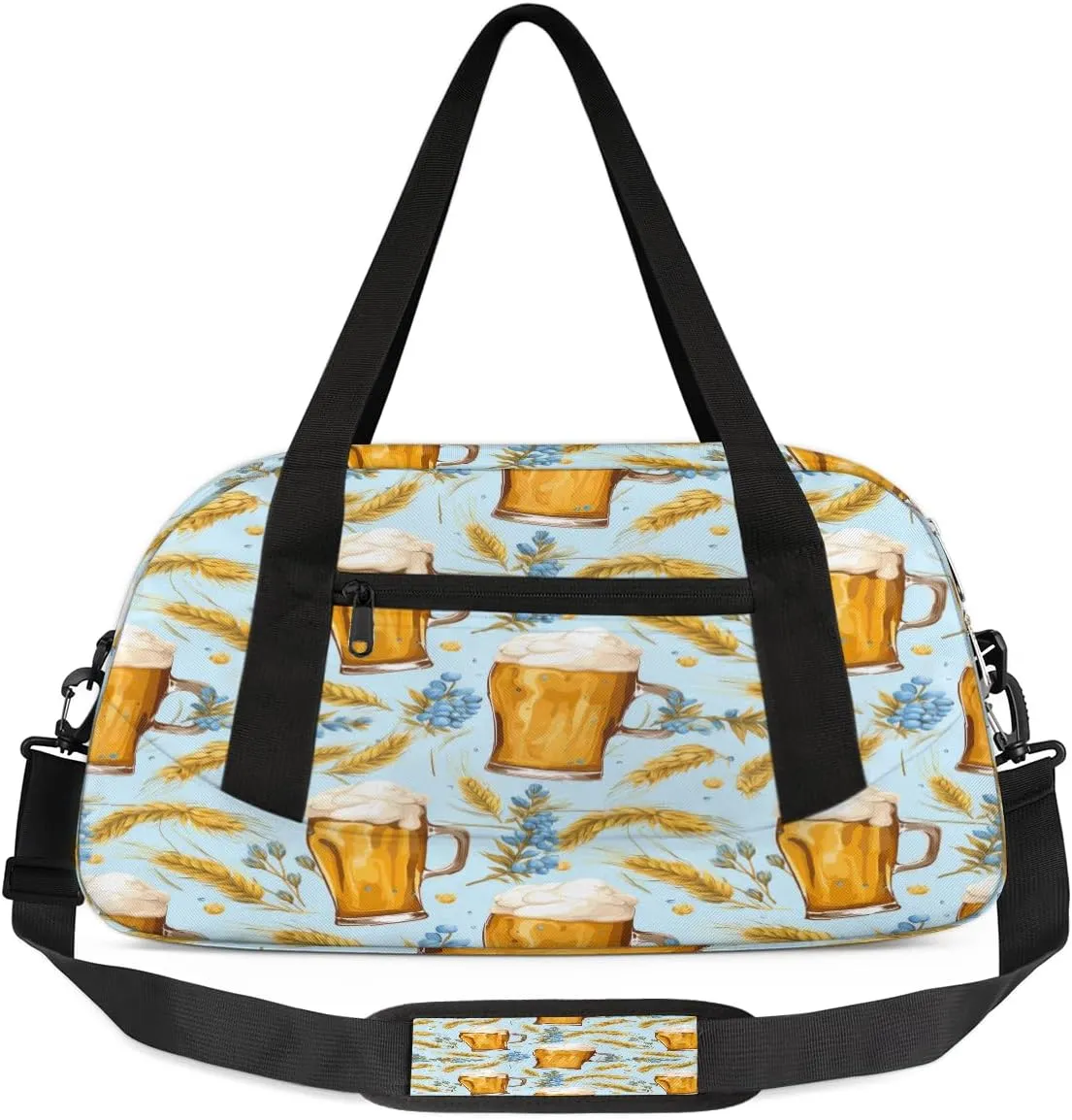 Wheat Ear Beer Cup Pattern Kids Overnight Duffle Bags for Girls Boys, Wheat Lightweight Sports Gym Bag for Kids，Small Overnight Weekender Carry on Travel Bags Dance Bag