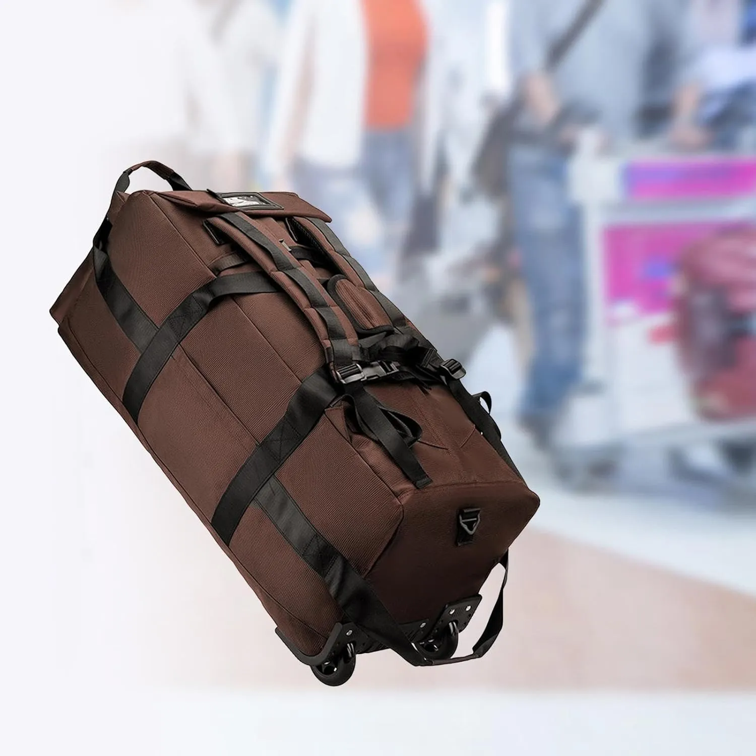 Wheeled Duffel Bag Rolling Garment Bag Large Portable Overnight Suitcase Backpack for Beach Business Trip Camping Storage Bag, Brown