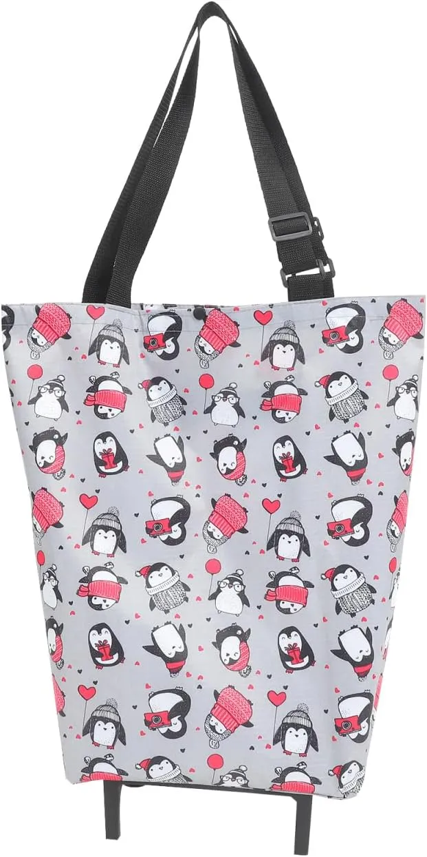 Wheeled Tote Bag with Wheels, Foldable Shopping Cart, Grey, Cloth, Plastic