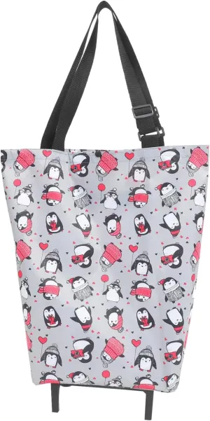 Wheeled Tote Bag with Wheels, Foldable Shopping Cart, Grey, Cloth, Plastic