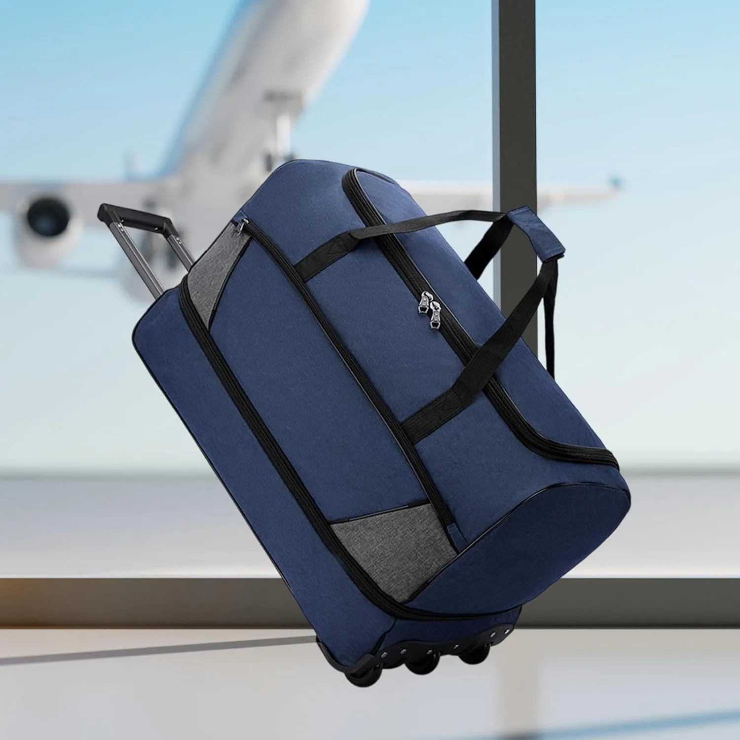Wheeled Travel Duffel Bag with Compartments for Carrying Clothes, Blue S