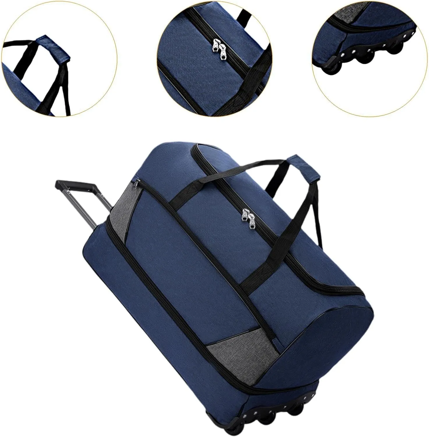Wheeled Travel Duffel Bag with Compartments for Carrying Clothes, Blue S