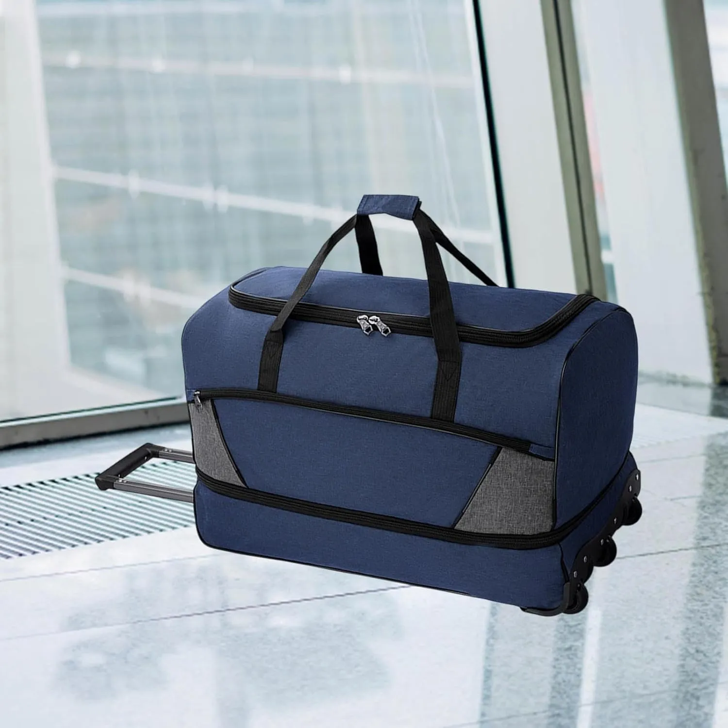 Wheeled Travel Duffel Bag with Compartments for Carrying Clothes, Blue S