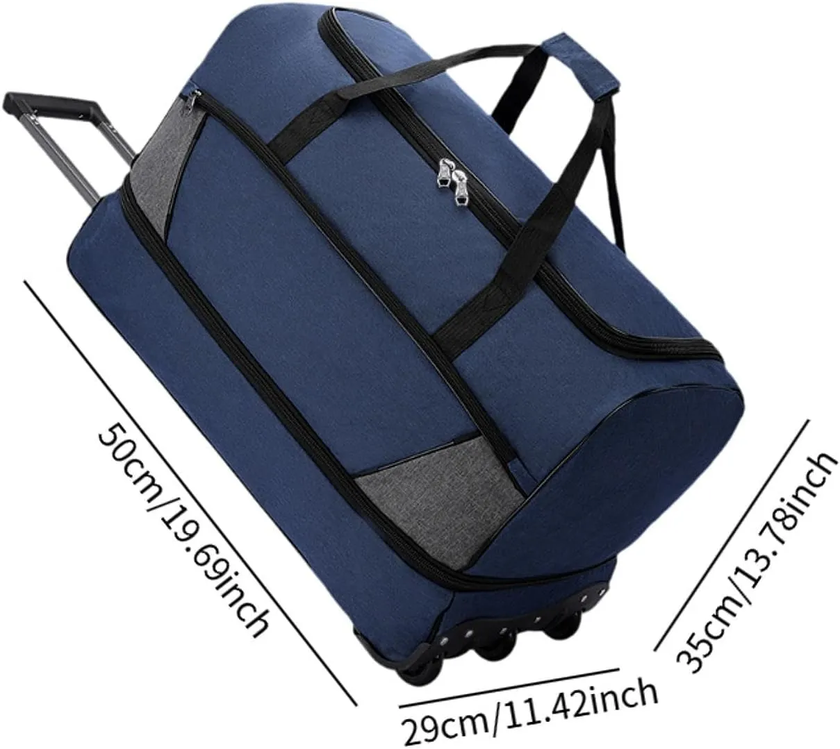 Wheeled Travel Duffel Bag with Compartments for Carrying Clothes, Blue S