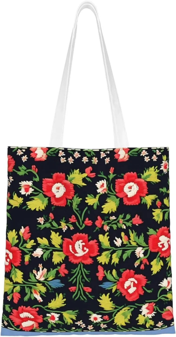 White Blue Daisy Canvas Tote Bags For Women Handbag Tote Purse,Canvas Crossbody Bag For Office, Travel, School