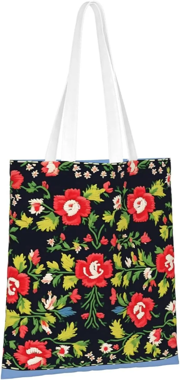 White Blue Daisy Canvas Tote Bags For Women Handbag Tote Purse,Canvas Crossbody Bag For Office, Travel, School