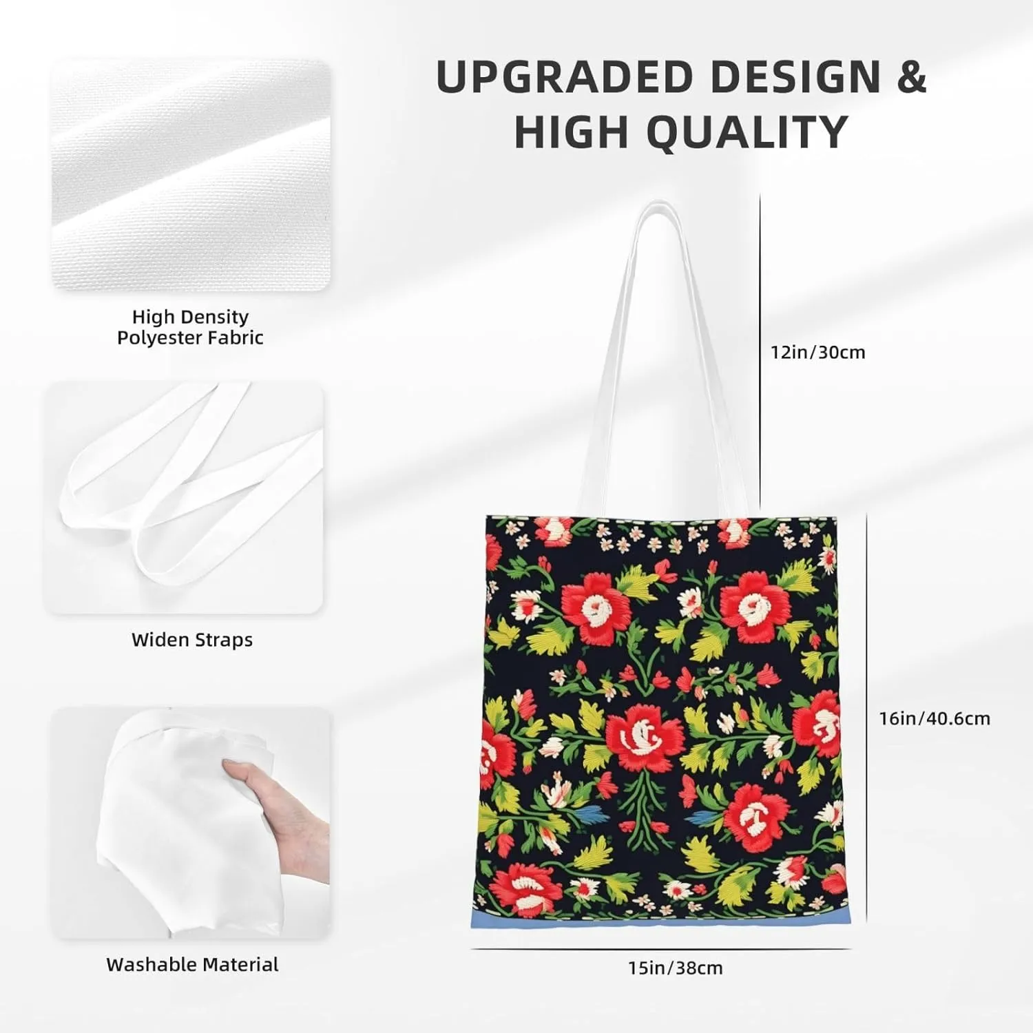 White Blue Daisy Canvas Tote Bags For Women Handbag Tote Purse,Canvas Crossbody Bag For Office, Travel, School