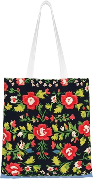 White Blue Daisy Canvas Tote Bags For Women Handbag Tote Purse,Canvas Crossbody Bag For Office, Travel, School
