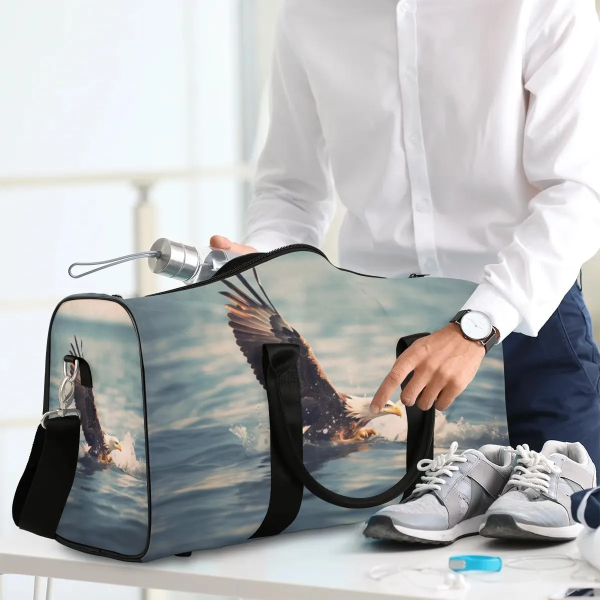 Wild Eagles Travel Duffel Bag for Women Men Waterproof Foldable Overnight Weekender Bag Large Capacity Sports Gym Bag