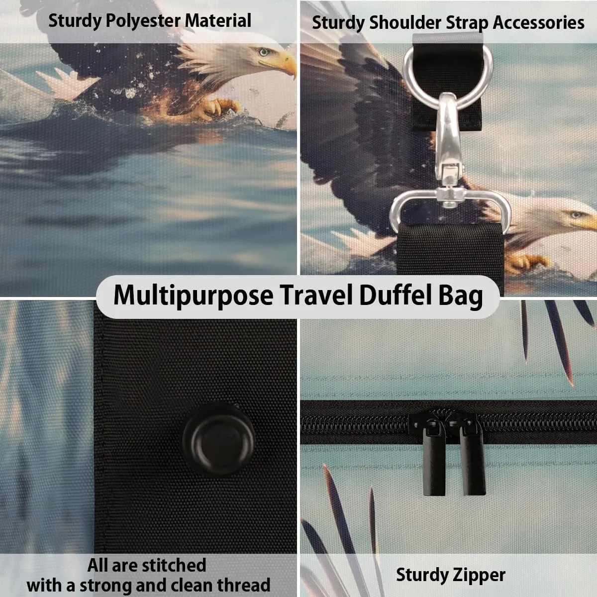 Wild Eagles Travel Duffel Bag for Women Men Waterproof Foldable Overnight Weekender Bag Large Capacity Sports Gym Bag