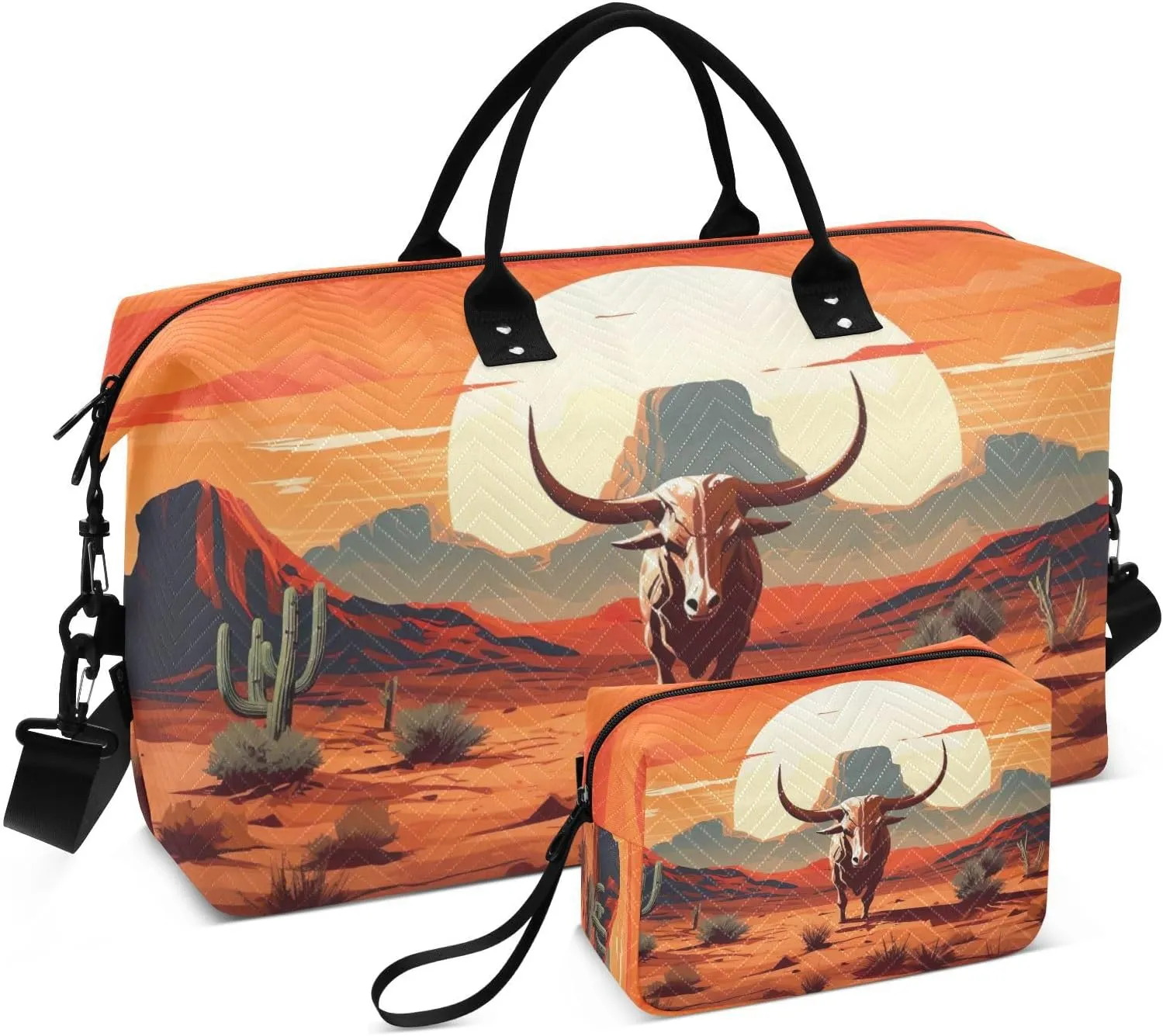 Wilderness Cactus Cow Sports Gym Bag for Women Men Travel Duffel Bag Weekend Overnight Carry on Bag with Toiletry Bag Training Handbag for Hospital Plane Swimming Yoga Workout