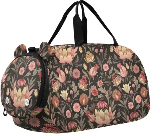 William Morris Floral Peach Brown Duffel Bag with Shoes Compartment Large Capacity Travel Duffel Bag for School Practice, Sports, Travel bolso para gym mujer