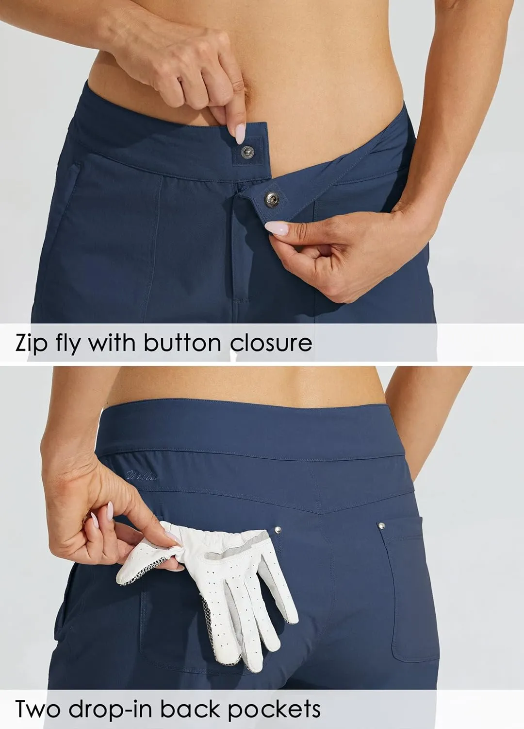 Willit Women's Golf Hiking Shorts 9" Quick Dry Athletic Long Casual Summer Shorts Zipper Pockets Water Resistant Lightweight
