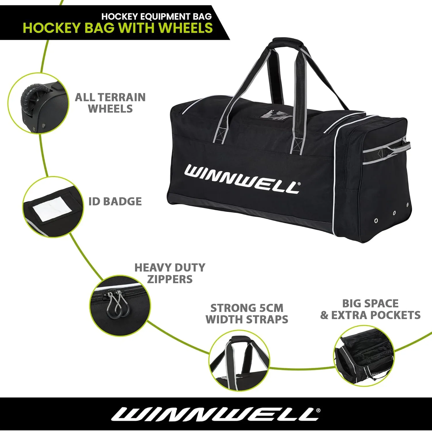 Winnwell Premium Rolling Hockey Bag - Ice & Field Hockey Bag With Wheels - Multi-Sports Hockey Equipment Wheeled Travel Bag