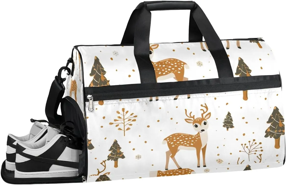 Winter Tree Elk Deer Sport Gym Bag for Women Men with Shoes Compartment & Wet Pocket, Travel Duffel Bag Sport Gym Tote Bags Swimming Yoga Ballet Weekend Overnight Bag Carry on Bag for Airplane