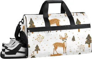 Winter Tree Elk Deer Sport Gym Bag for Women Men with Shoes Compartment & Wet Pocket, Travel Duffel Bag Sport Gym Tote Bags Swimming Yoga Ballet Weekend Overnight Bag Carry on Bag for Airplane