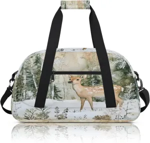 Winter Wonderland Deer Snowflakes Small Gym Bag 18 inch Carry On Duffel Bag for Weekender Travel Sports Workout Yoga Gymnastics Dance Ballet