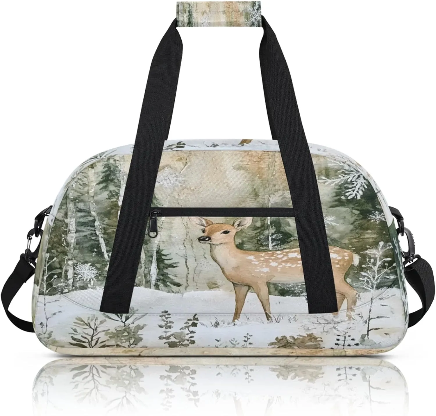 Winter Wonderland Deer Snowflakes Small Gym Bag 18 inch Carry On Duffel Bag for Weekender Travel Sports Workout Yoga Gymnastics Dance Ballet