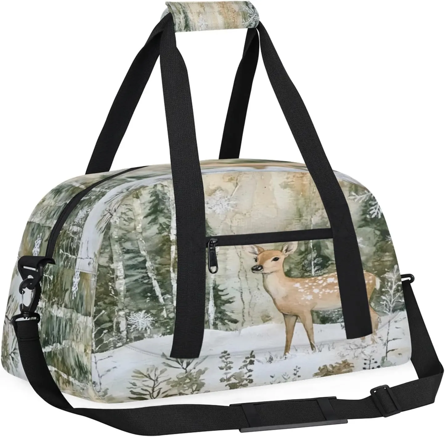 Winter Wonderland Deer Snowflakes Small Gym Bag 18 inch Carry On Duffel Bag for Weekender Travel Sports Workout Yoga Gymnastics Dance Ballet