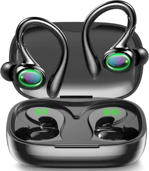 Wireless Earbuds, 60H Playback Bluetooth 5.3 Headphones,Noise Cancelling Wireless Headphones with LED Battery Display, Mics Clear Call, IPX6 Waterproof Bluetooth Earbuds for Workout Sports (BLACK)