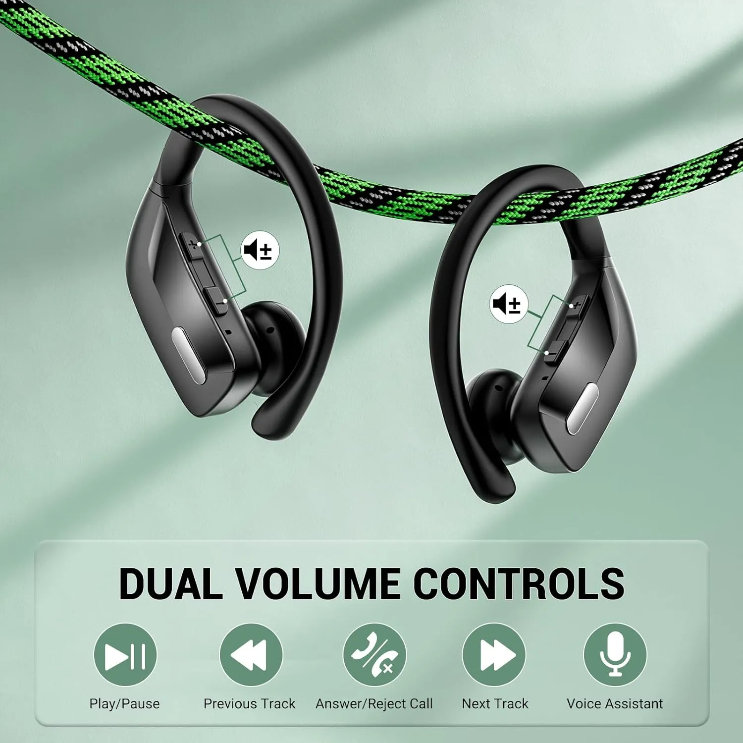 Wireless Earbuds with Earhooks 80Hrs Bluetooth Headphones Over-Ear ENC Noise Canceling Mic Earphones IP7 Waterproof Headset for Sports,Fitness,Workouts and Running Black