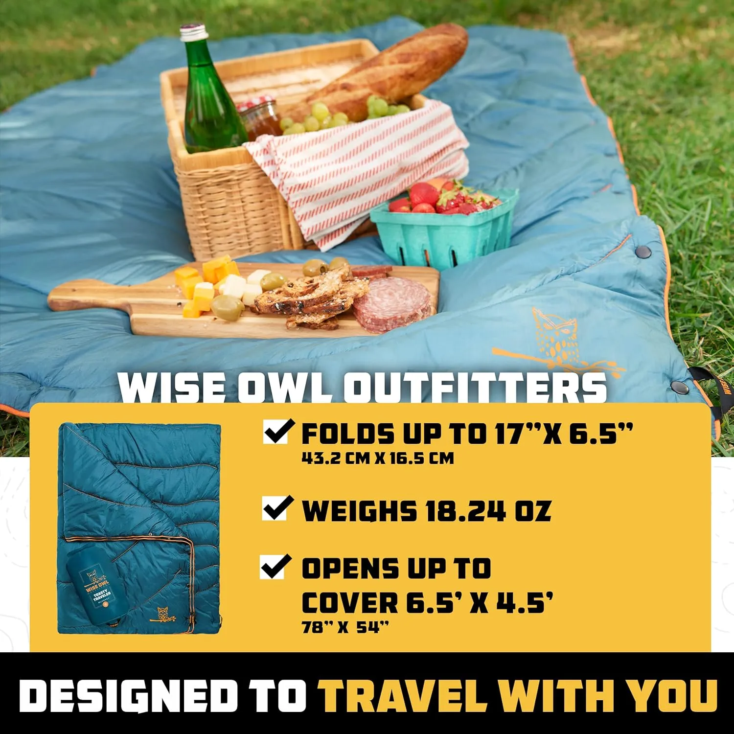 Wise Owl Outfitters Nylon Camping Blanket - Packable & Waterproof Camping Quilt - Stadium Blanket, Backpacking, Camping, Travel, and Hiking