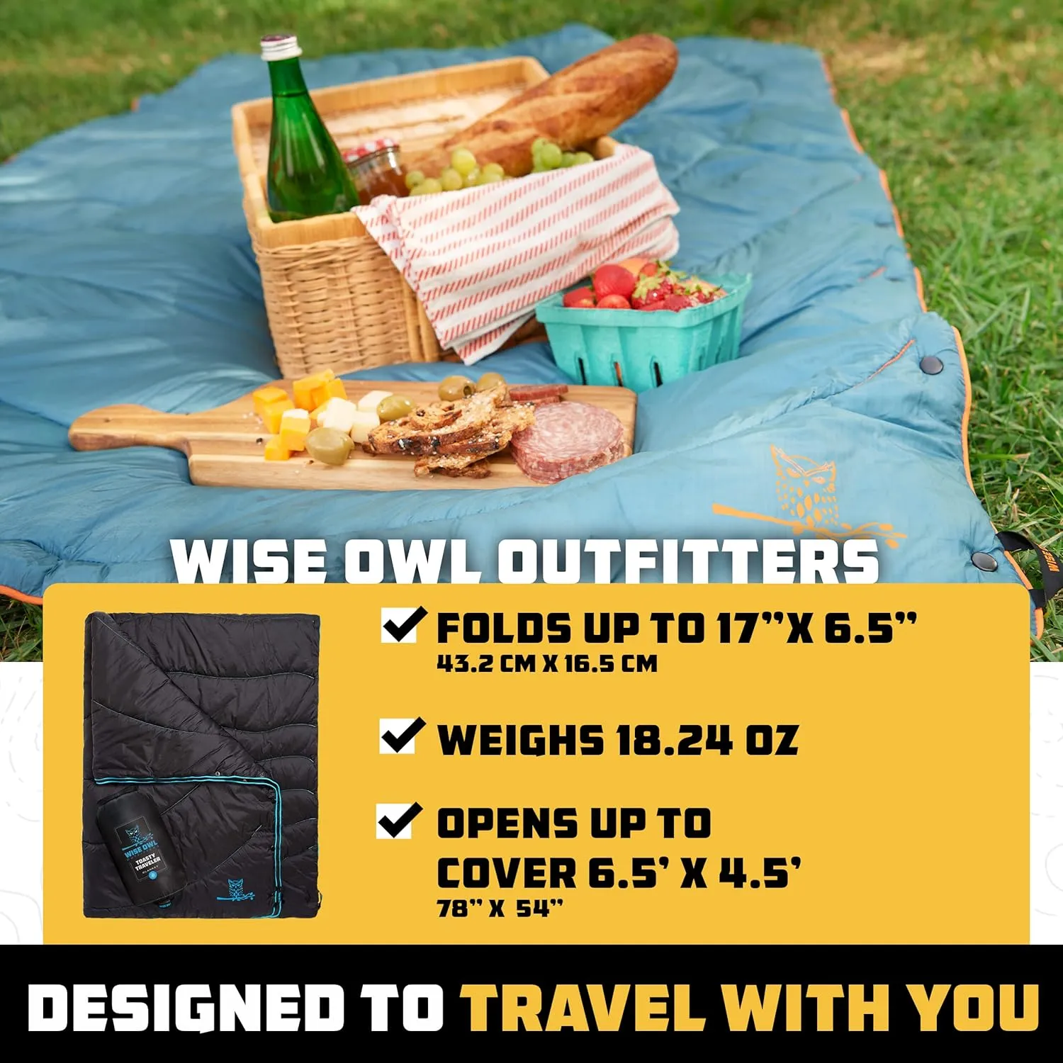Wise Owl Outfitters Nylon Camping Blanket - Packable & Waterproof Camping Quilt - Stadium Blanket, Backpacking, Travel, and Hiking