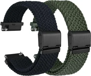 WOCCI 22mm Braided Nylon Watch Bands for Men and Women, 2 Packs Replacement Straps (Black Khaki Green)